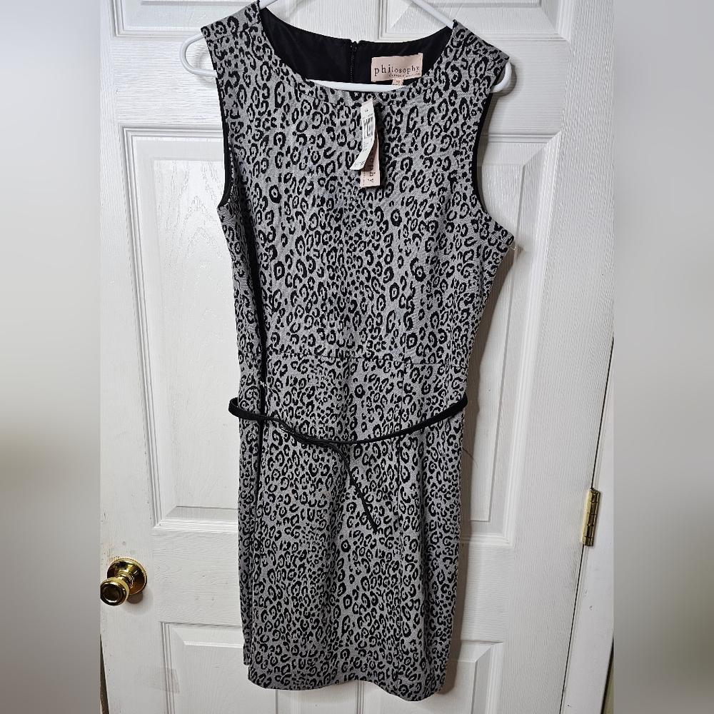 NWT PHILOSOPHY Dress  Sleeveless Sheath Black Animal Print Size 10
